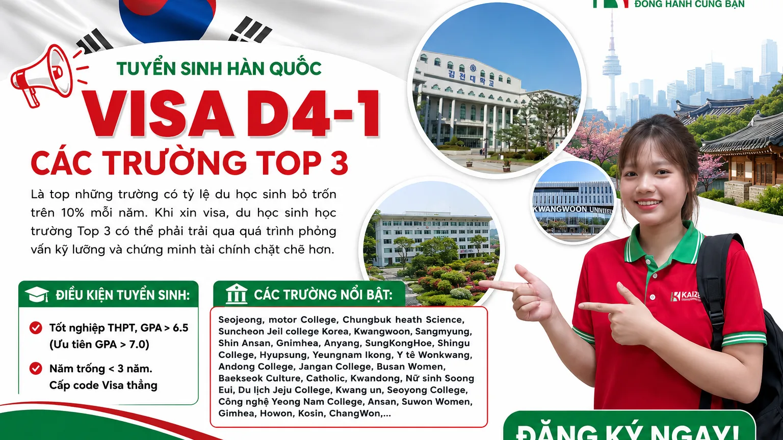 DANH SÁCH TRƯỜNG TOP 3 - DU HỌC HÀN QUỐC