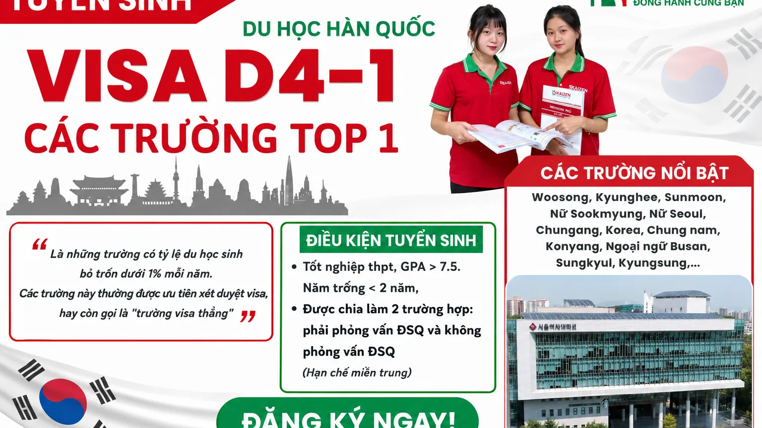 DANH SÁCH TRƯỜNG TOP 1 - DU HỌC HÀN QUỐC